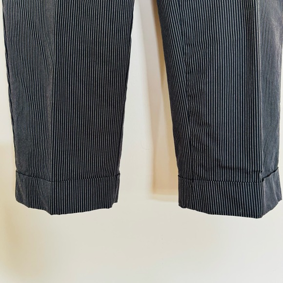Ann Taylor LOFT Pinstripe Julie Cotton Cuffed Ankle Black Career Trouser Pants 4 - Picture 3 of 9